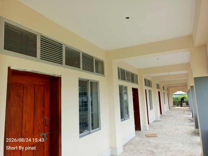 Finished school veranda with hardwood doors and glazed windows